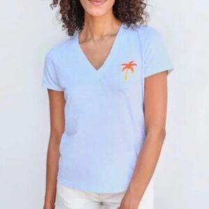 SUNDRY Deep V-Neck Tee with Small Orange Palm Tree Print, Great condition, Sz.S